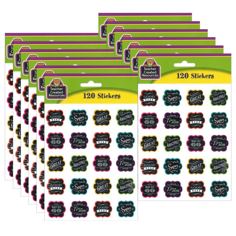 Teacher Created Resources® Chalkboard Brights Stickers, 120 Per Pack, 12 Packs
