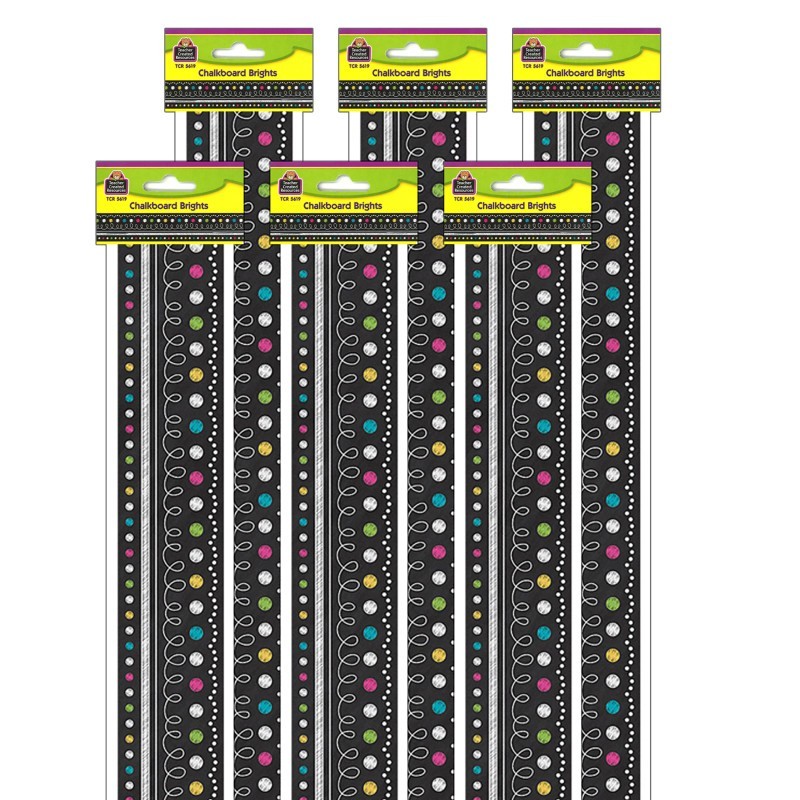 Teacher Created Resources® Chalkboard Brights Straight Border Trim, 35 Feet Per Pack, 6 Packs