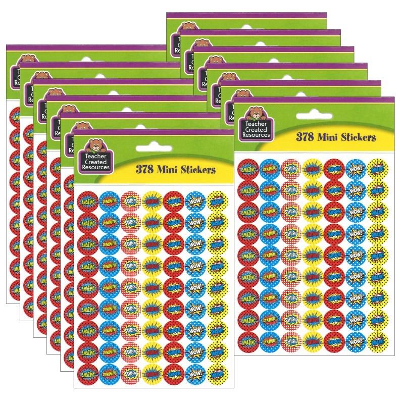 Teacher Created Resources® Superhero Mini Stickers, 0.5", 378 Per Pack, 12 Packs