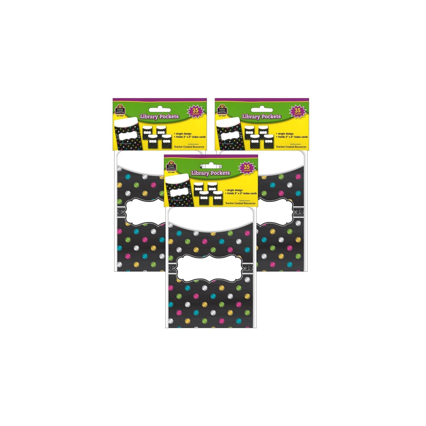 Teacher Created Resources® Chalkboard Brights Library Pockets, 35 Per Pack, 3 Packs