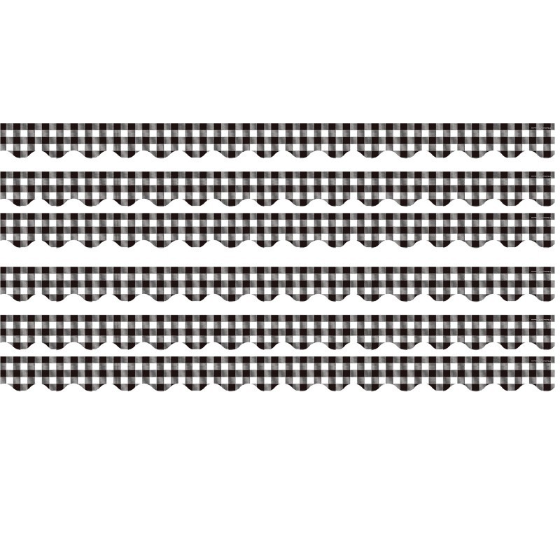 Teacher Created Resources® Black and White Gingham Scalloped Border Trim, 35 Feet Per Pack, 6 Packs
