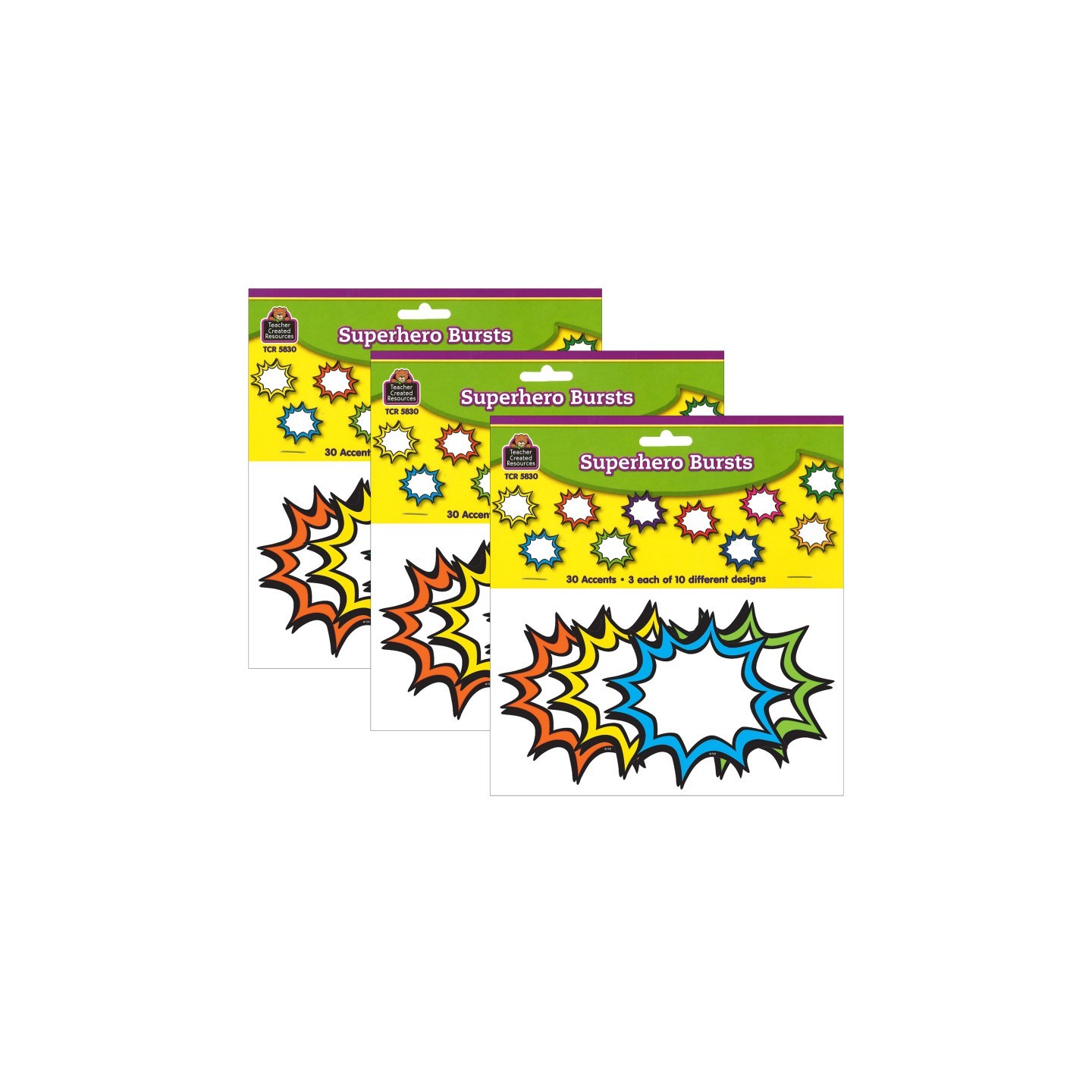 Teacher Created Resources® Superhero Burst Accents, 30 Per Pack, 3 Packs