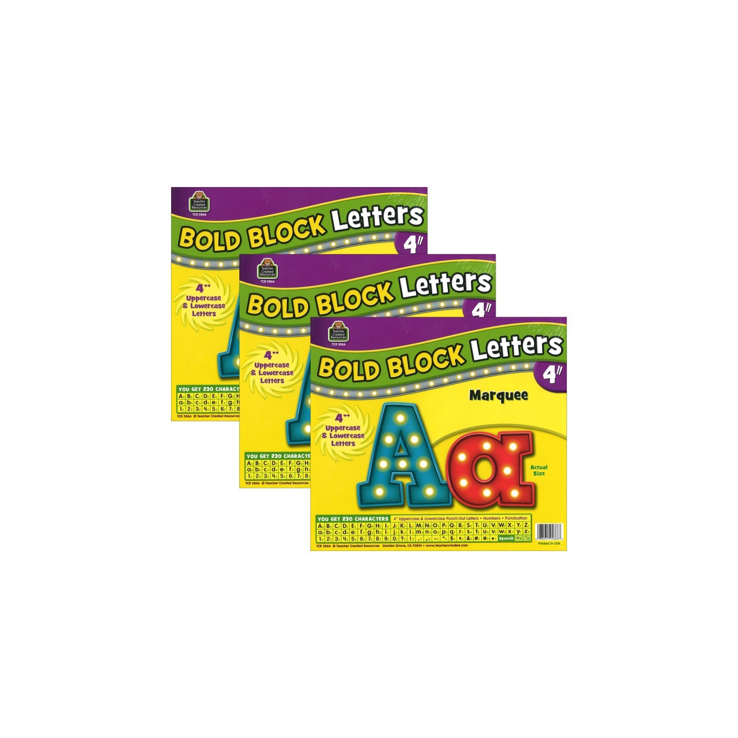 Teacher Created Resources® Marquee Bold Block 4" Letters Combo Pack, 230 Pieces Per Pack, 3 Packs