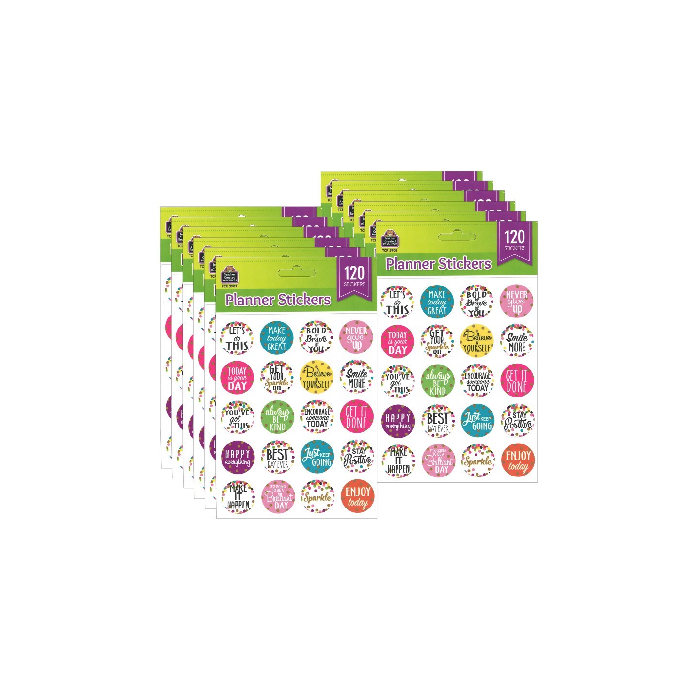 Teacher Created Resources® Confetti Words to Inspire Stickers, 120 Stickers Per Pack, 12 Packs