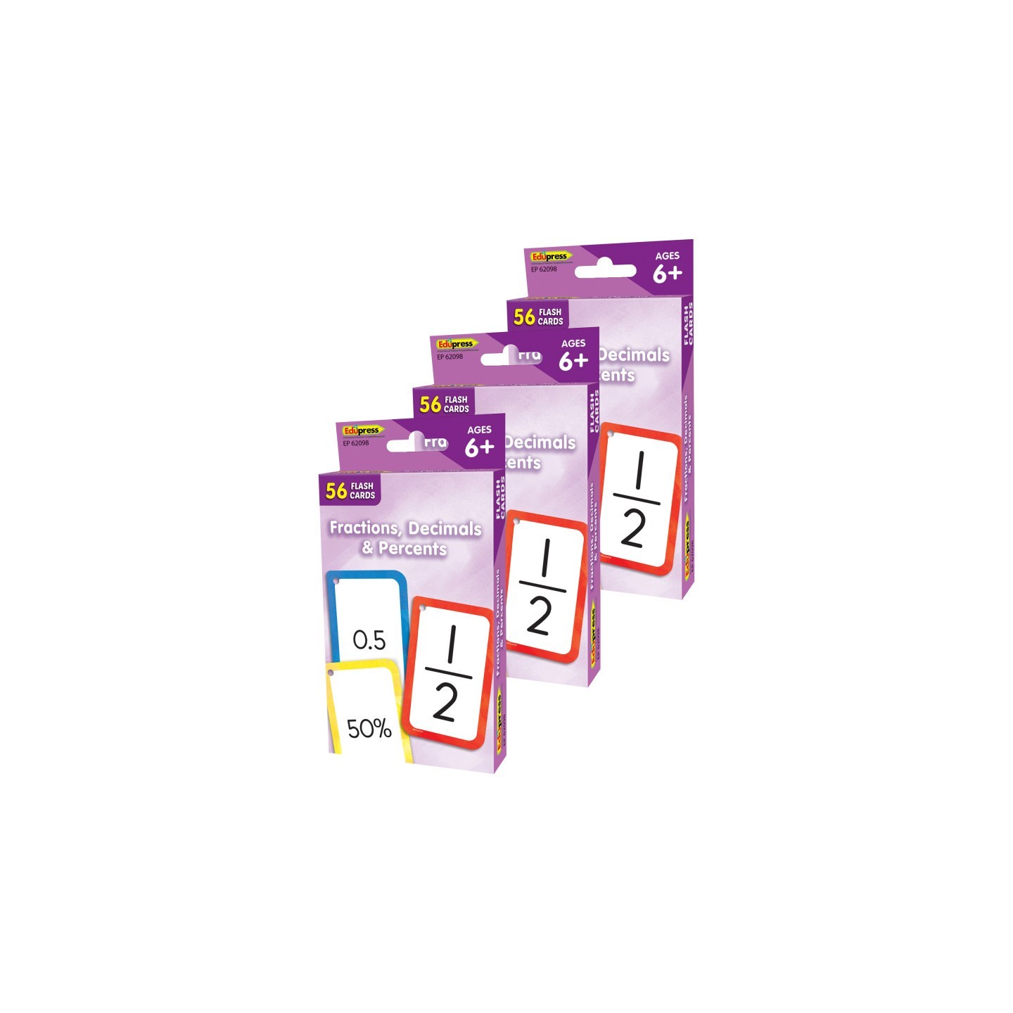 Teacher Created Resources® Fractions, Decimals & Percents Flash Cards, 3 Packs