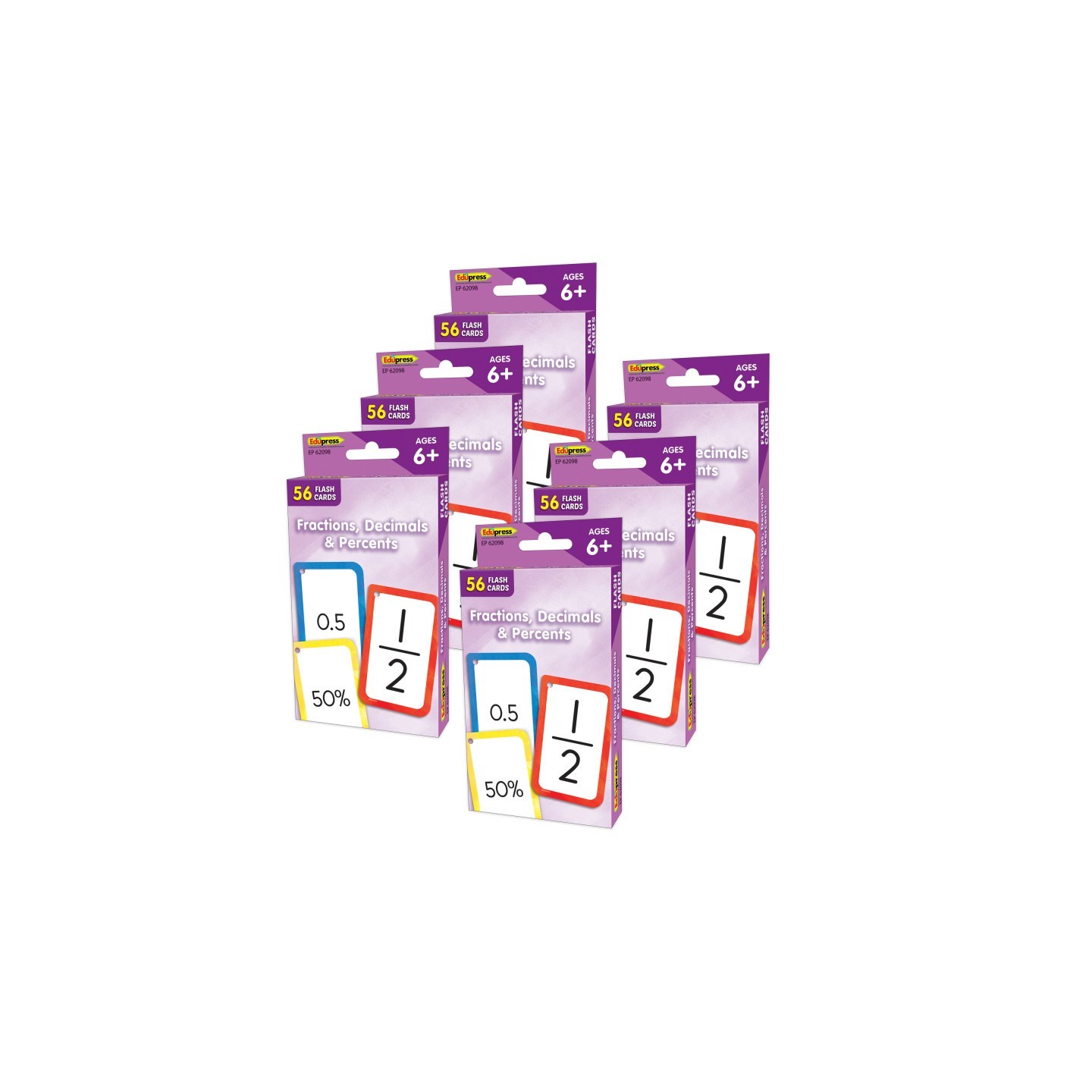 Teacher Created Resources® Fractions, Decimals & Percents Flash Cards, 6 Packs