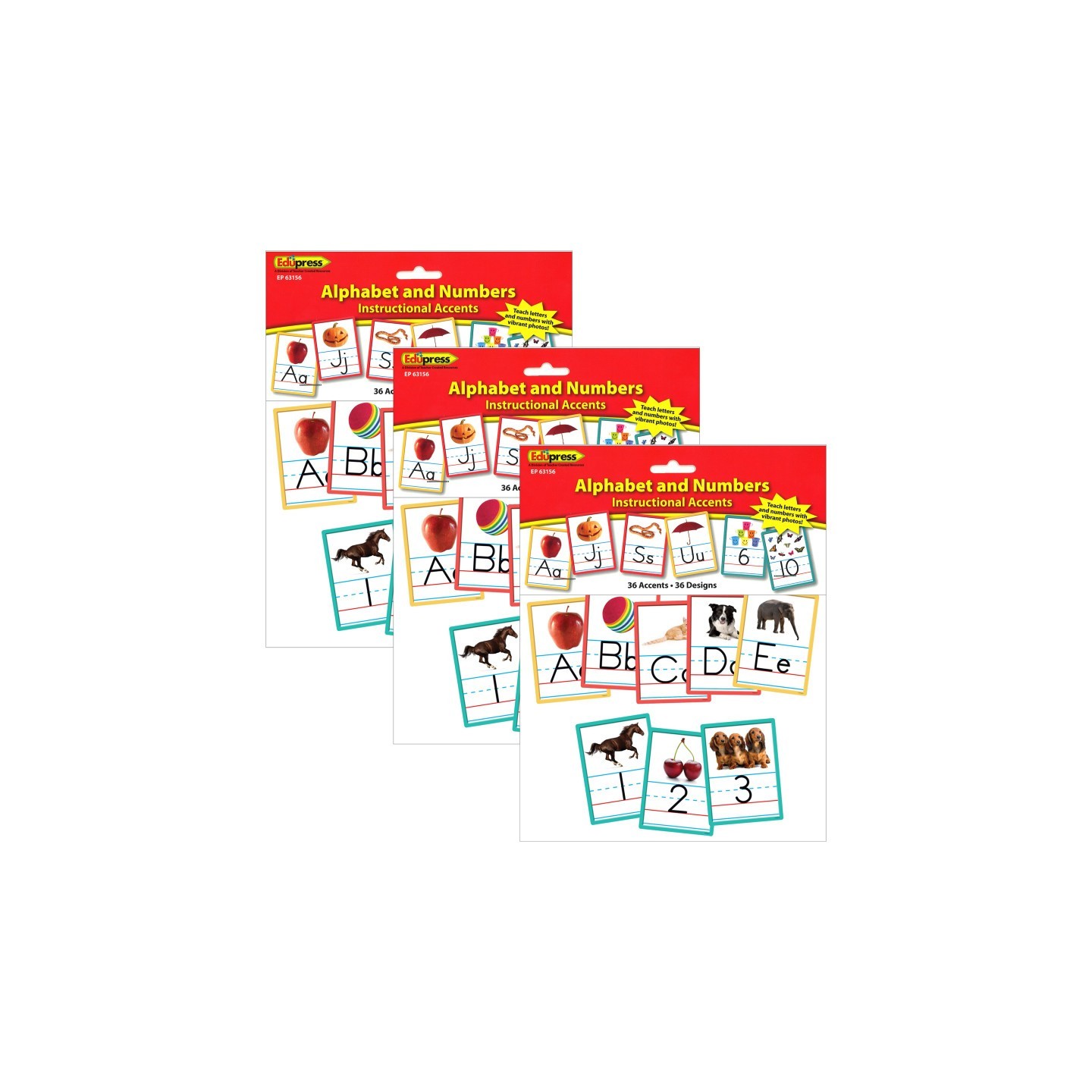 Edupress™ Alphabet and Numbers Accents, 36 Per Pack, 3 Packs