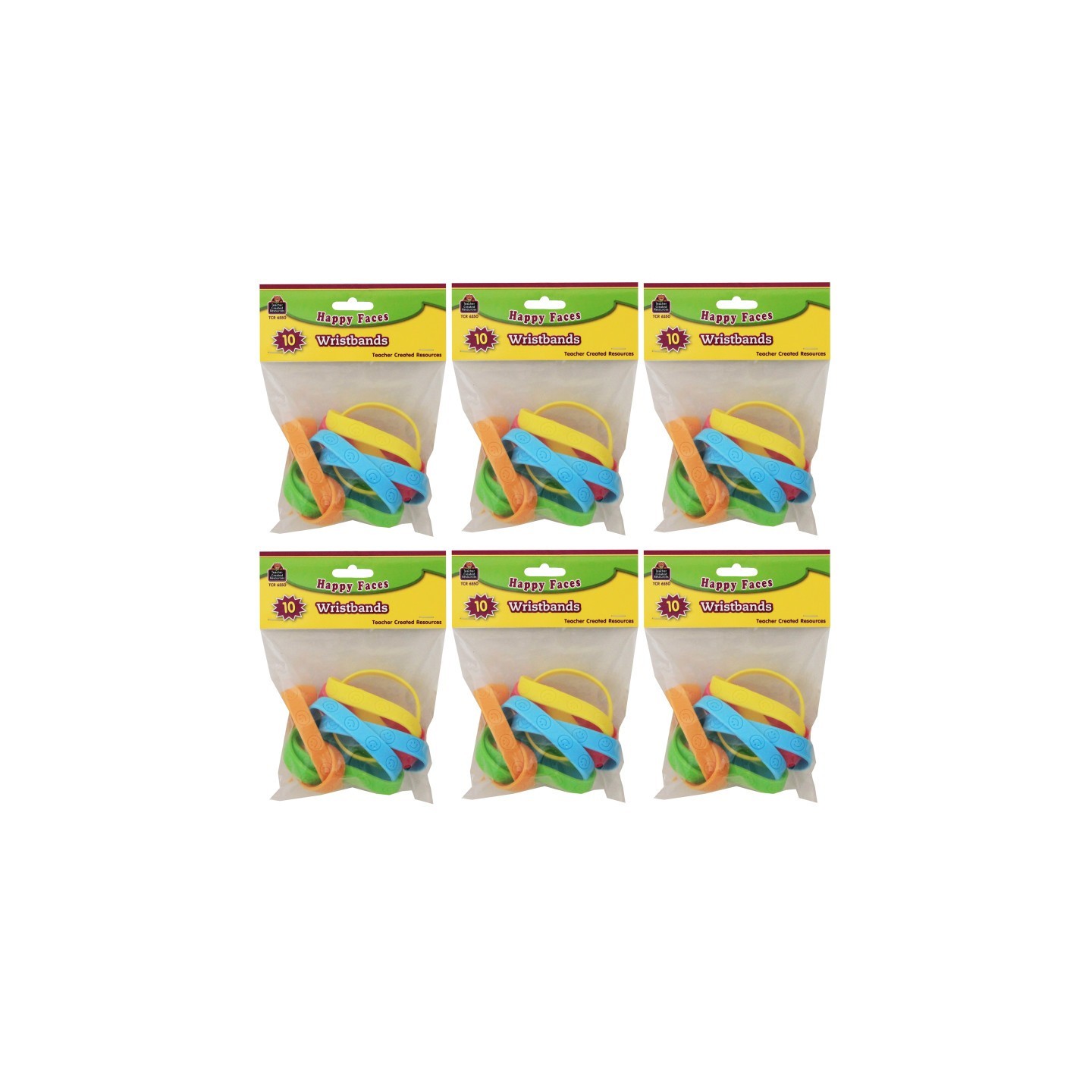 Teacher Created Resources® Happy Faces Wristbands, 10 Per Pack, 6 Packs