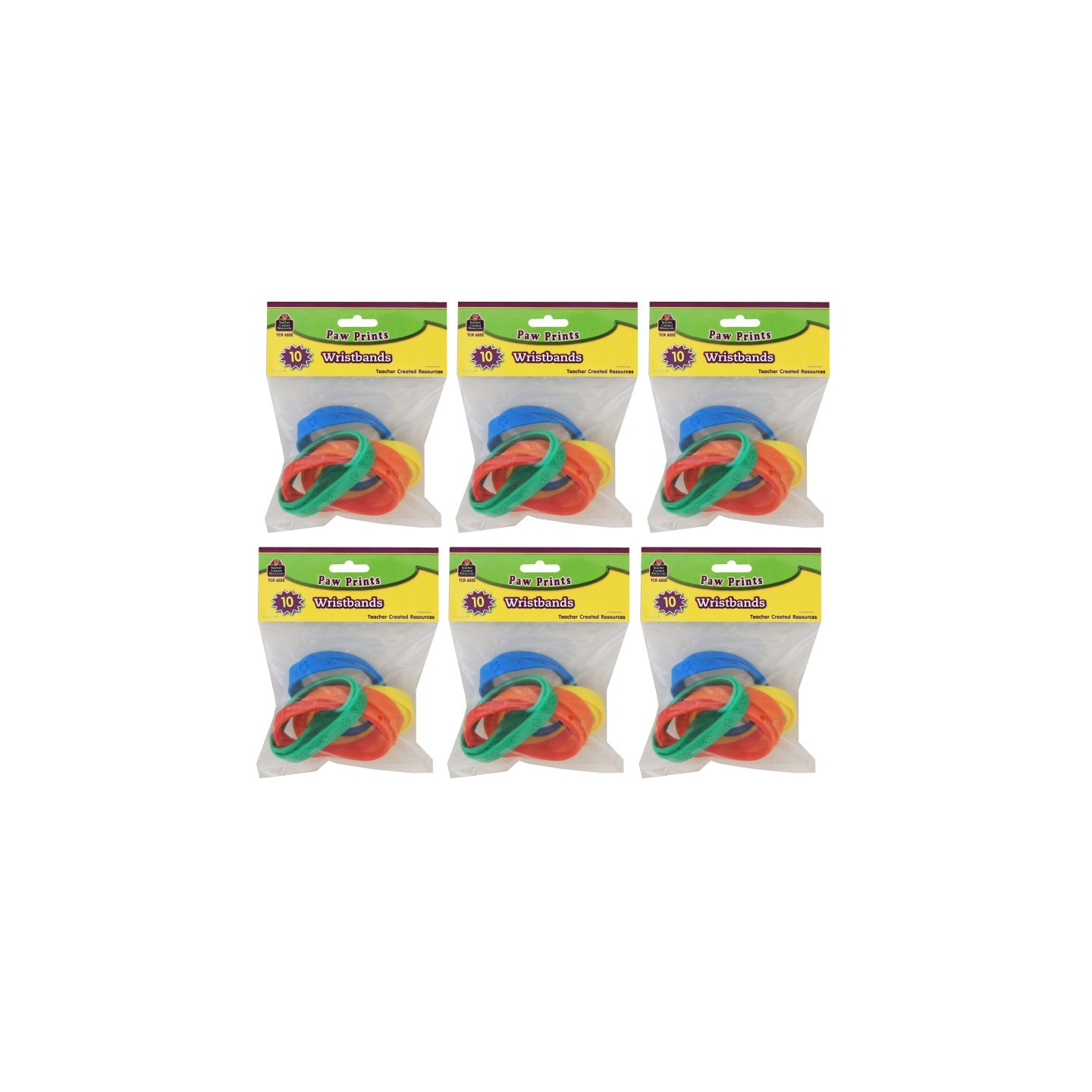 Teacher Created Resources® Paw Prints Wristbands, 10 Per Pack, 6 Packs