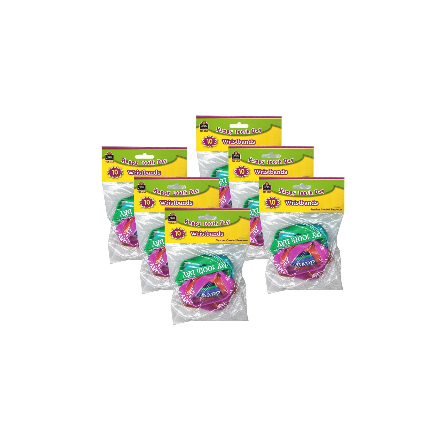 Teacher Created Resources® Happy 100th Day Wristband Pack, 10 Per Pack, 6 Packs