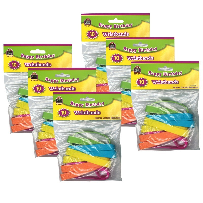 Teacher Created Resources® Happy Birthday 2 Wristband Pack, 10 Per Pack, 6 Packs