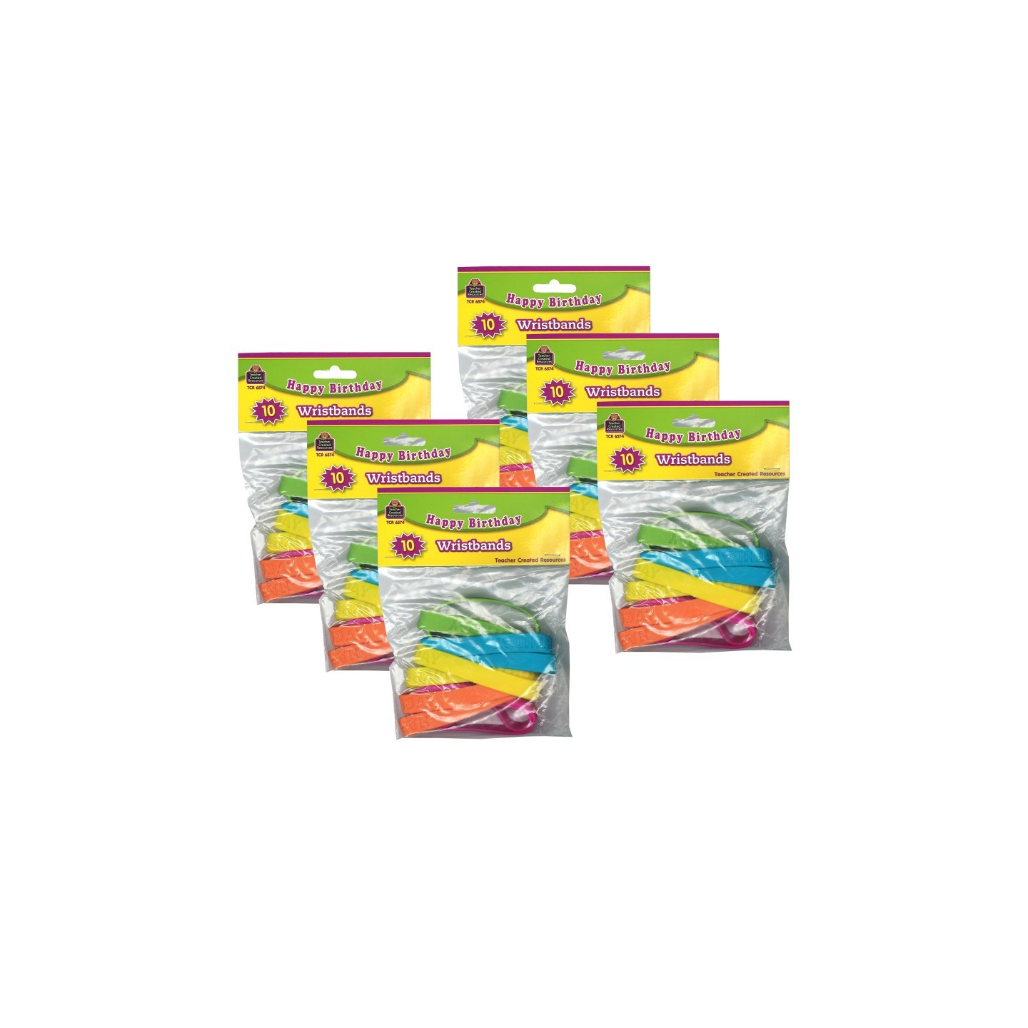 Teacher Created Resources® Happy Birthday 2 Wristband Pack, 10 Per Pack, 6 Packs
