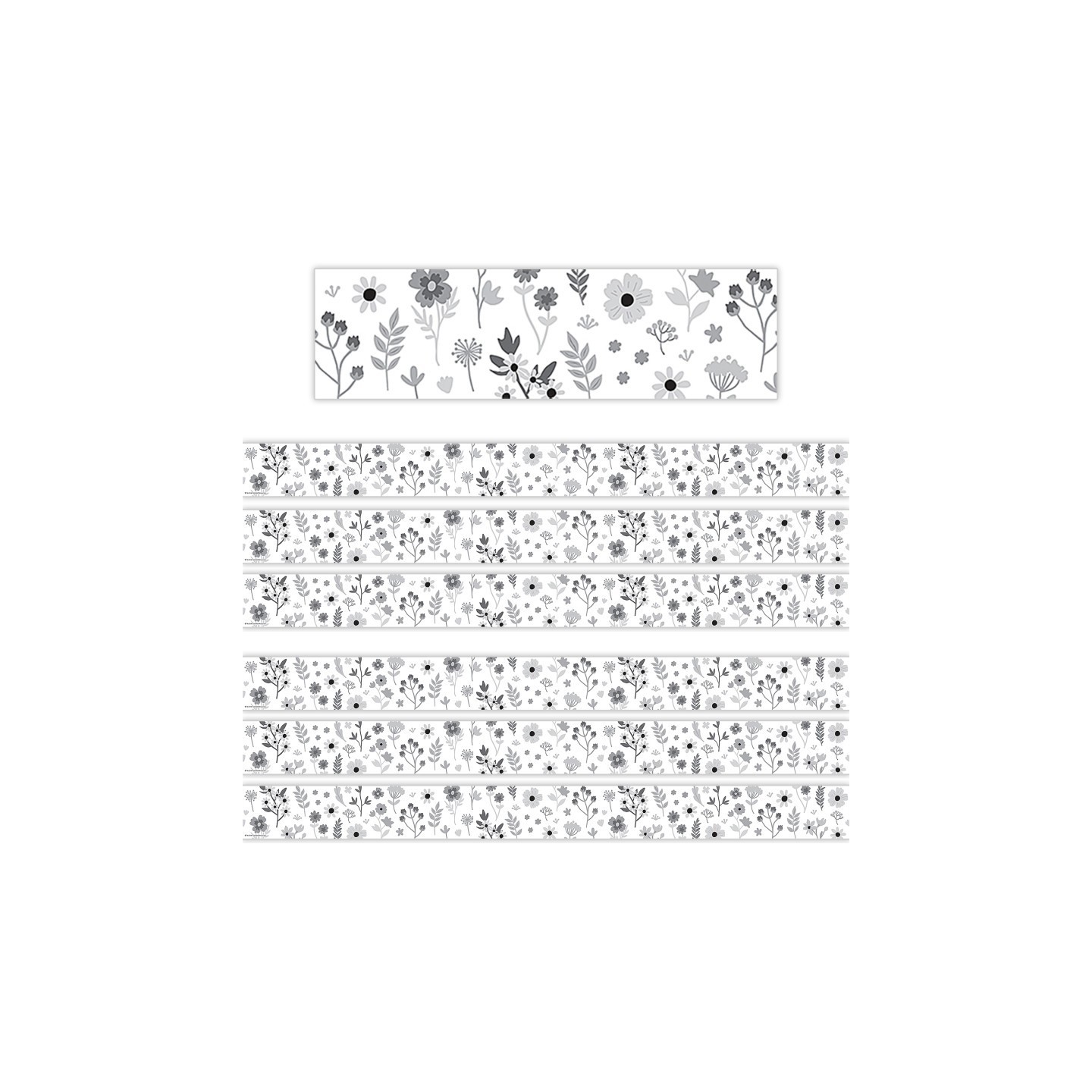 Teacher Created Resources® Black and White Floral Straight Border Trim, 35 Feet Per Pack, 6 Packs