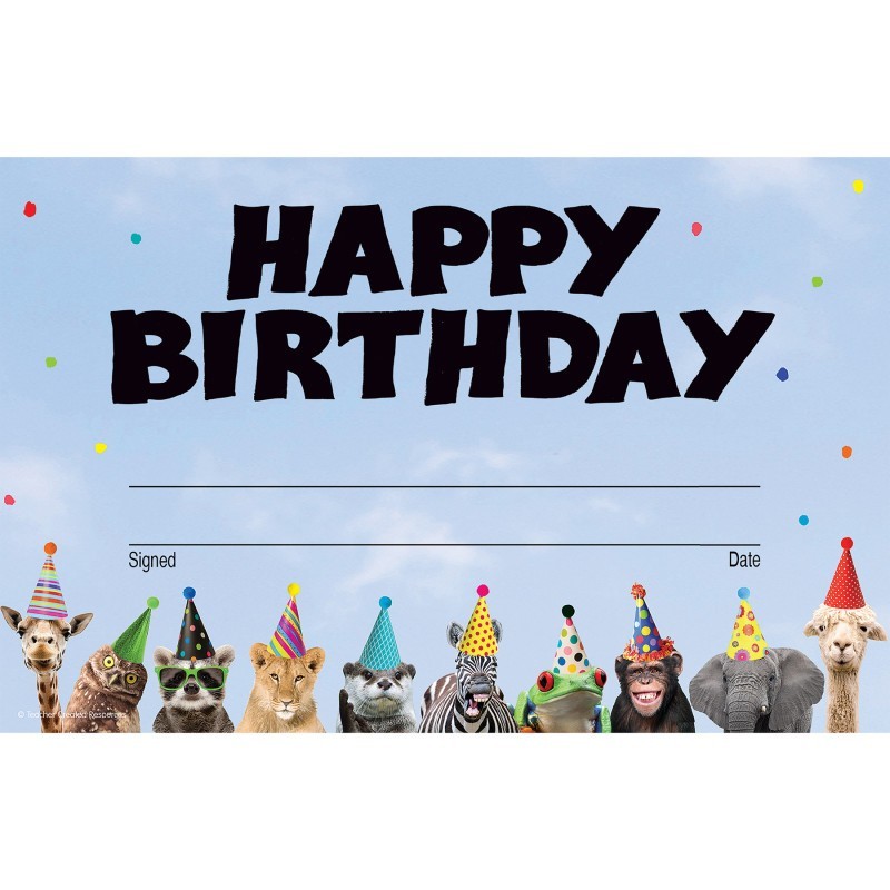 Teacher Created Resources® Go Wild Animals Happy Birthday Awards, Pack of 30