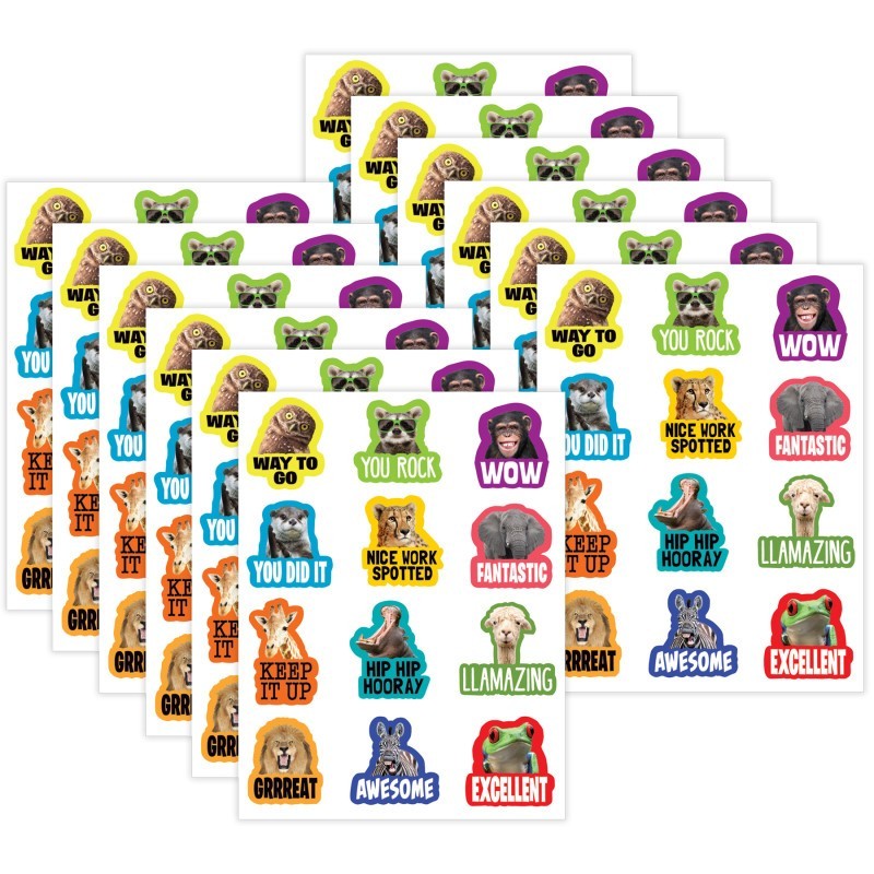 Teacher Created Resources® Go Wild Animals Stickers, 72 Per Pack, 12 Packs
