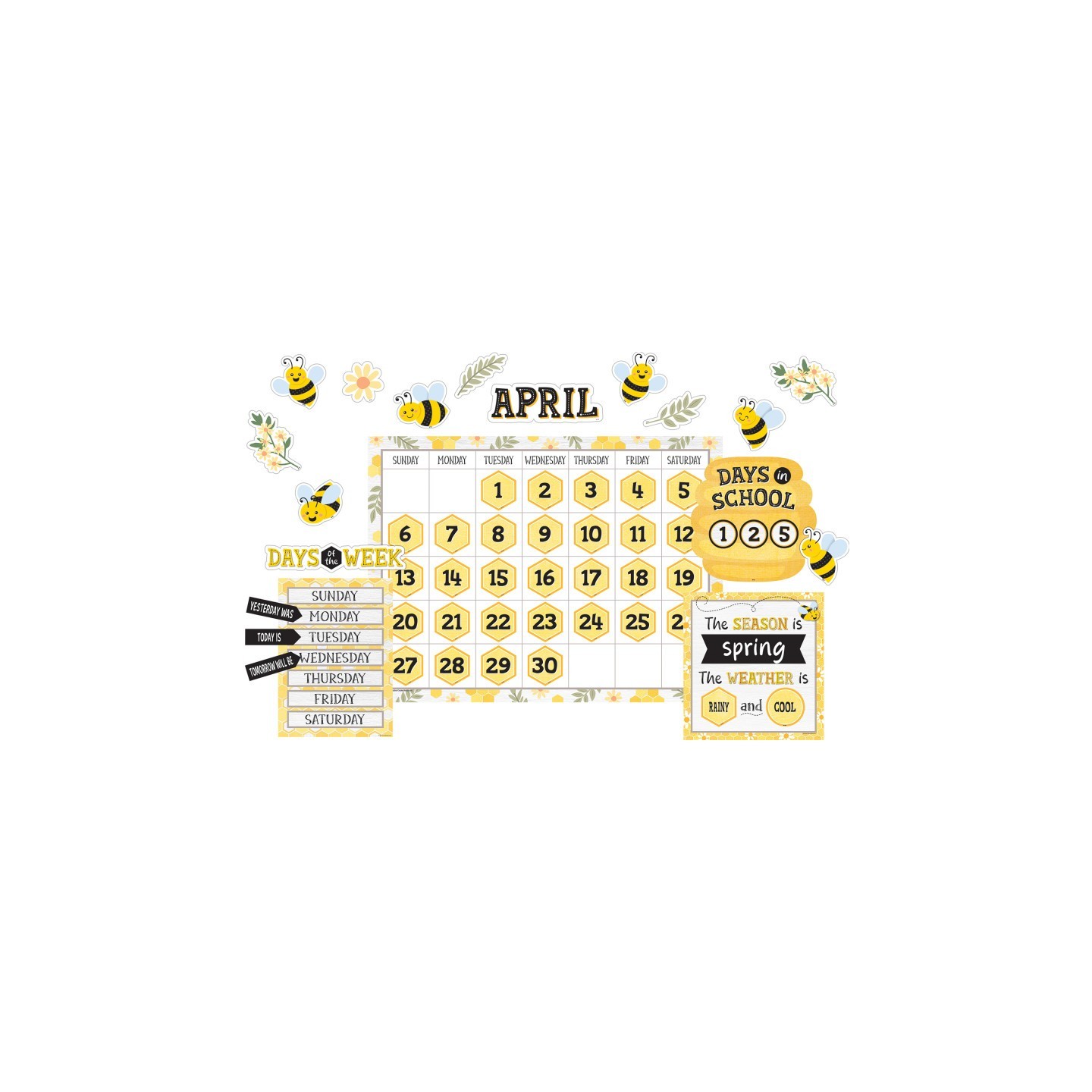 Teacher Created Resources® Buzzing Bees Calendar Bulletin Board Set, 131 Pieces