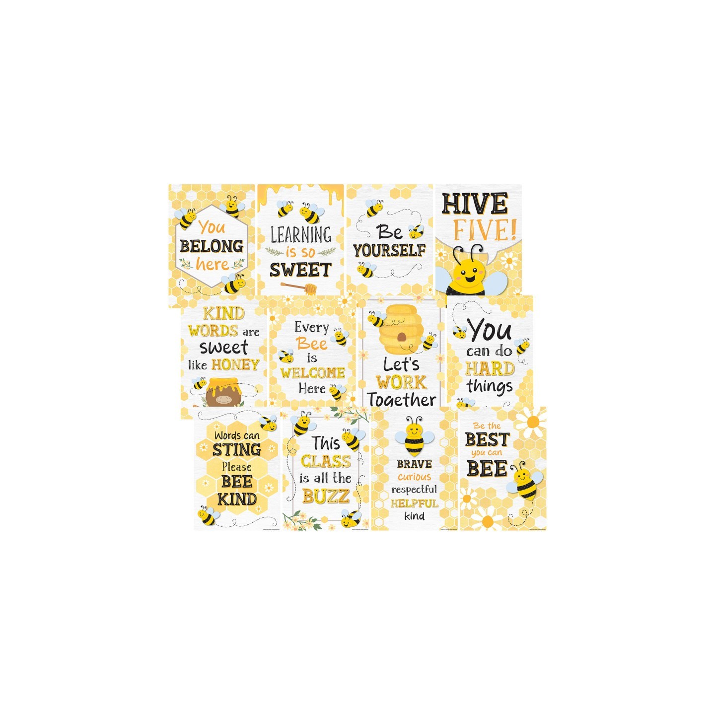 Teacher Created Resources® Buzzing Bees Positive Sayings Small Poster Pack, 11" x 15-3/4", Pack of 12