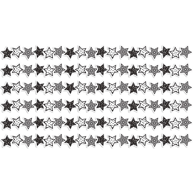 Teacher Created Resources® Black and White Stars Die-Cut Border Trim, 35 Feet Per Pack, 6 Packs
