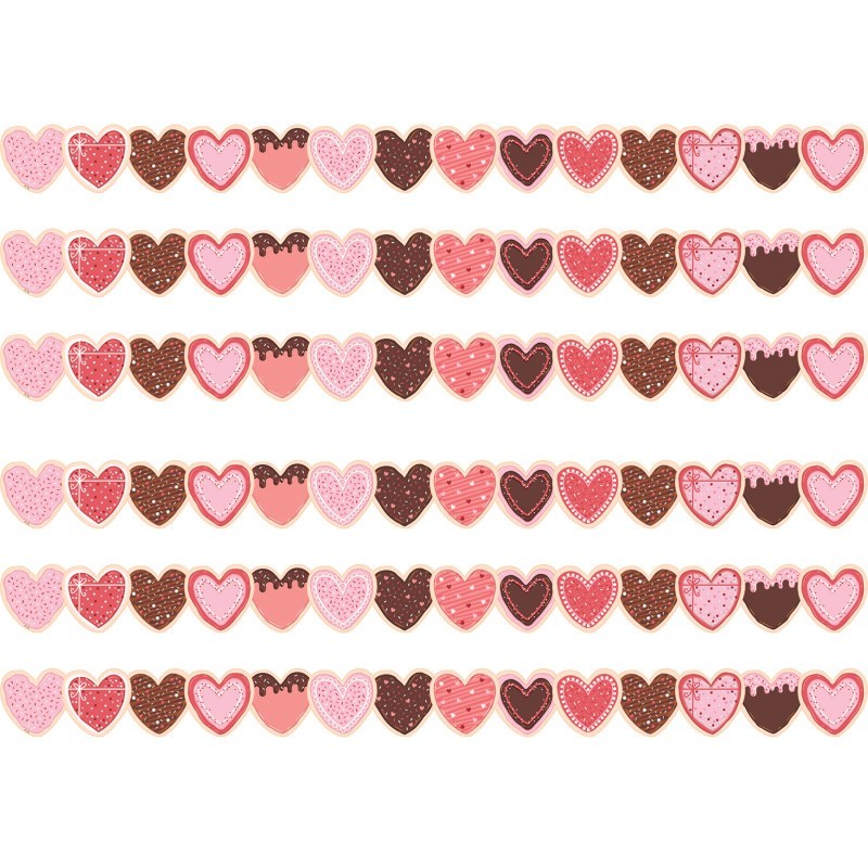 Teacher Created Resources® Frosted Heart Cookies Die-Cut Border Trim, 35 Feet Per Pack, 6 Packs