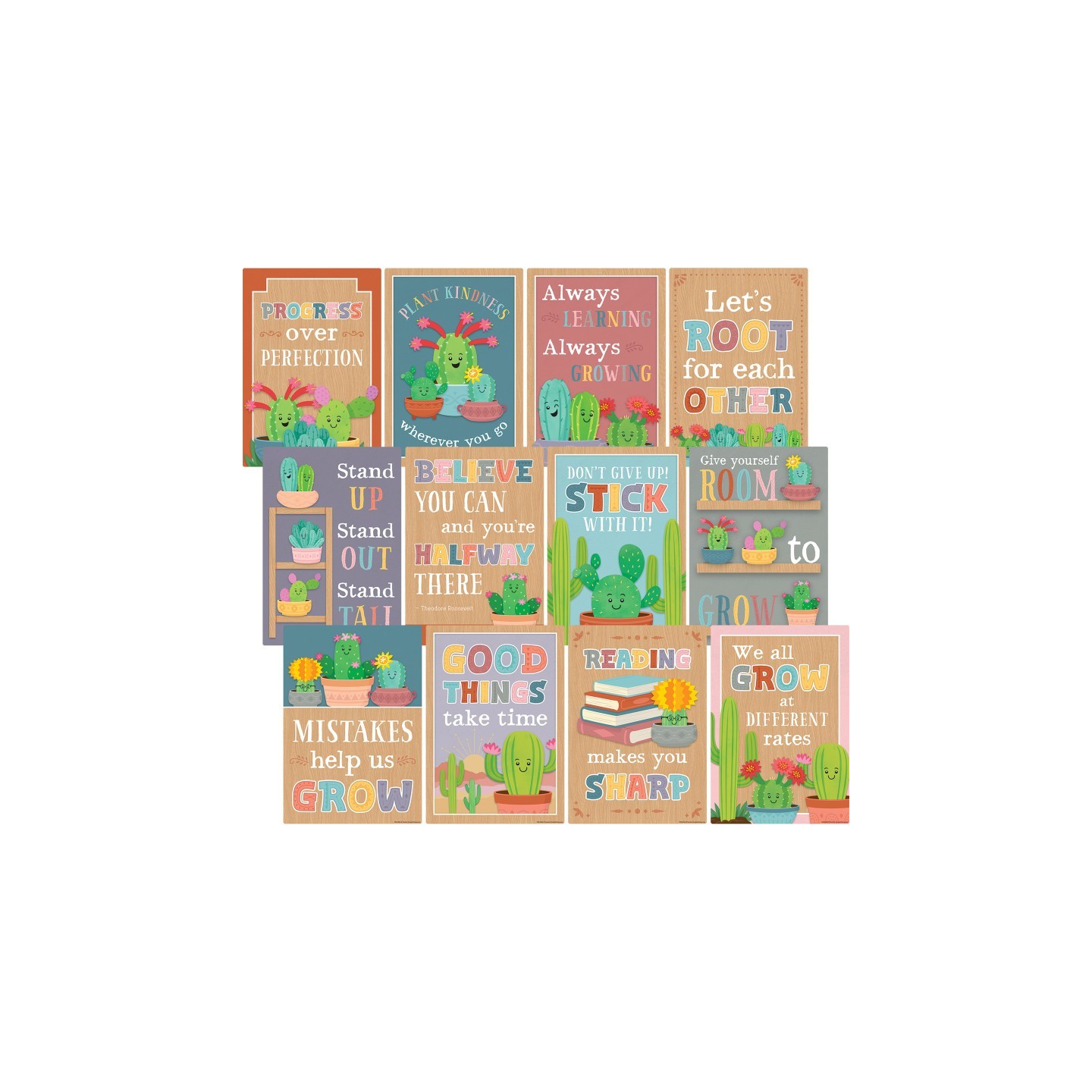 Teacher Created Resources® Happy Cactus Crew Positive Sayings Small Poster Pack, 11" x 15-3/4", Pack of 12
