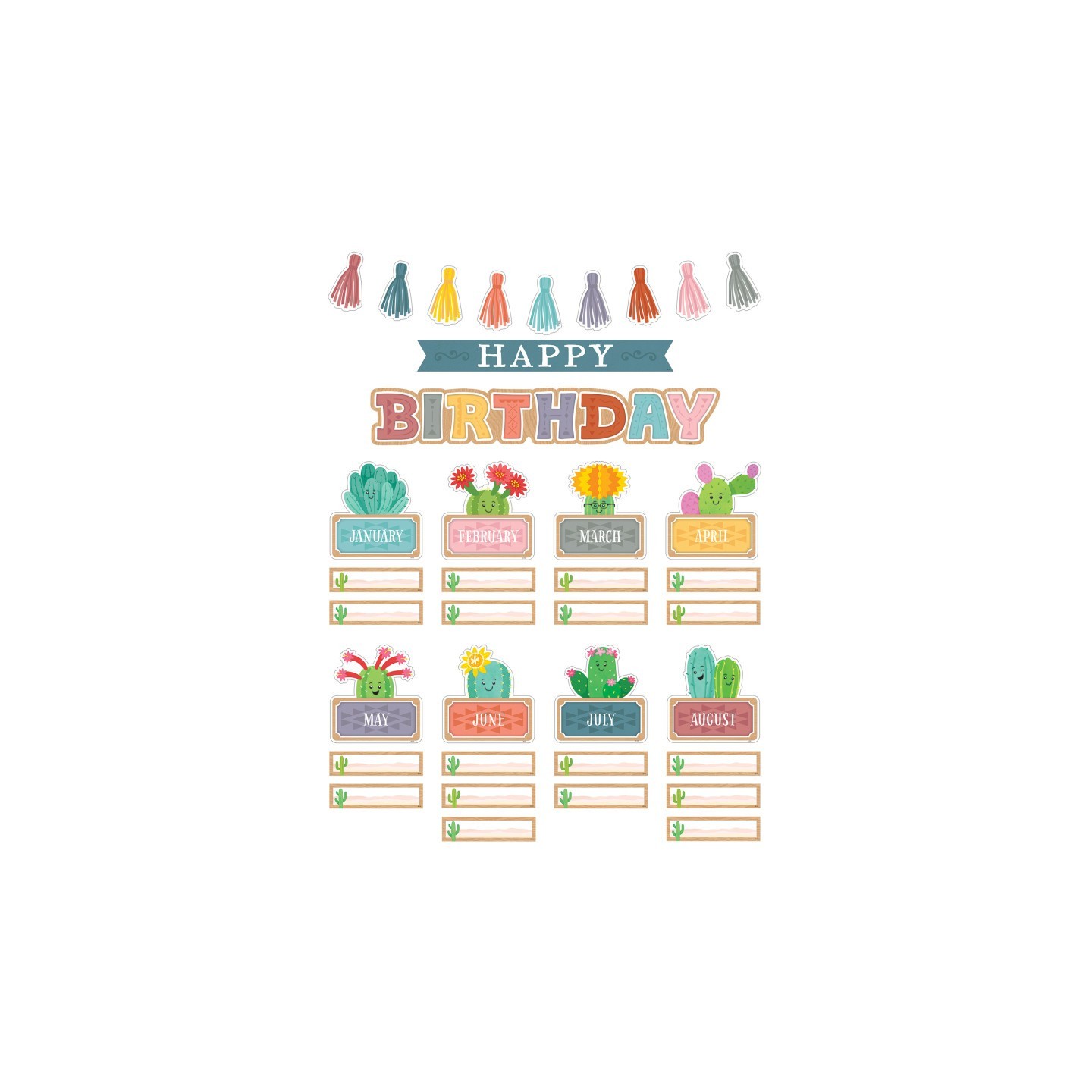 Teacher Created Resources® Happy Cactus Crew Happy Birthday Mini Bulletin Board Set, 59 Pieces