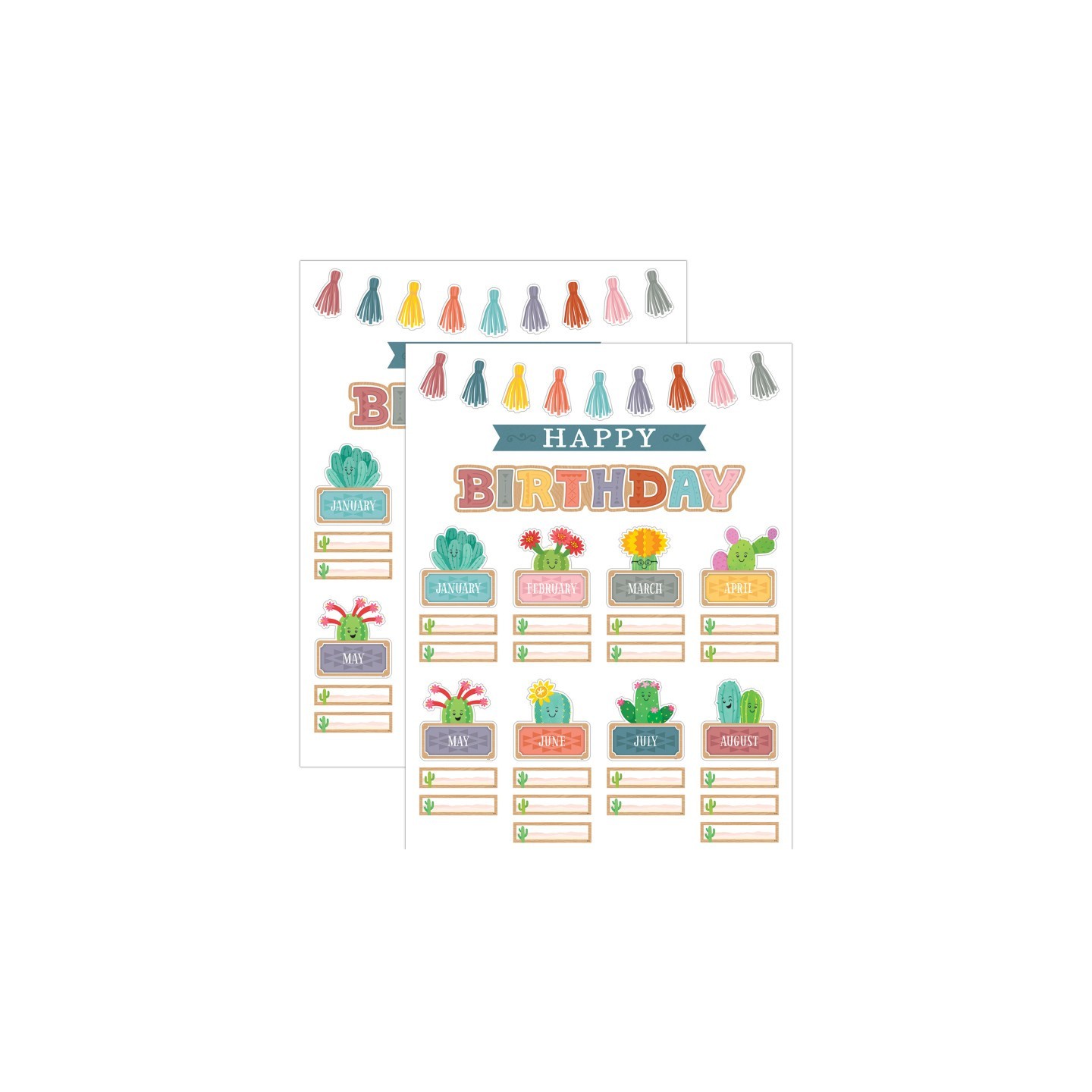 Teacher Created Resources® Happy Cactus Crew Happy Birthday Mini Bulletin Board Set, 59 Pieces, 2 Sets