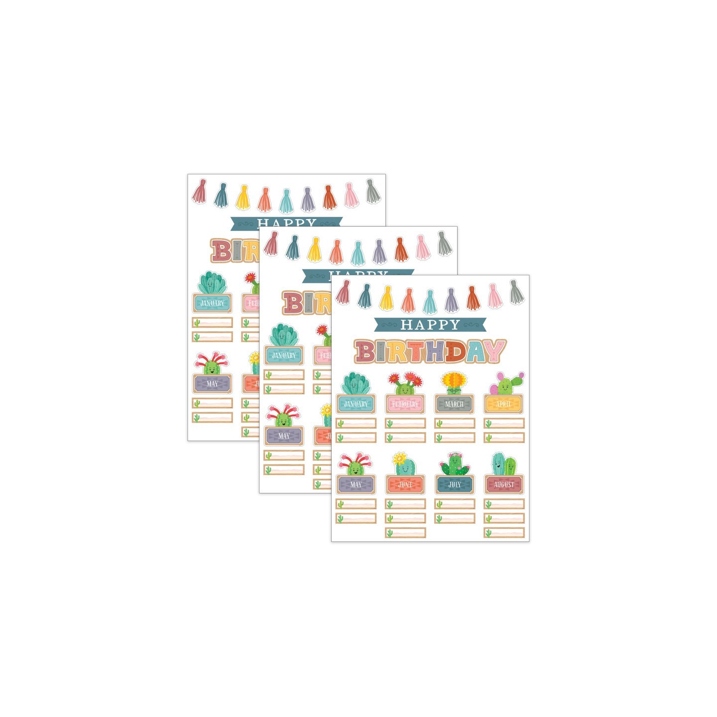 Teacher Created Resources® Happy Cactus Crew Happy Birthday Mini Bulletin Board Set, 59 Pieces, 3 Sets