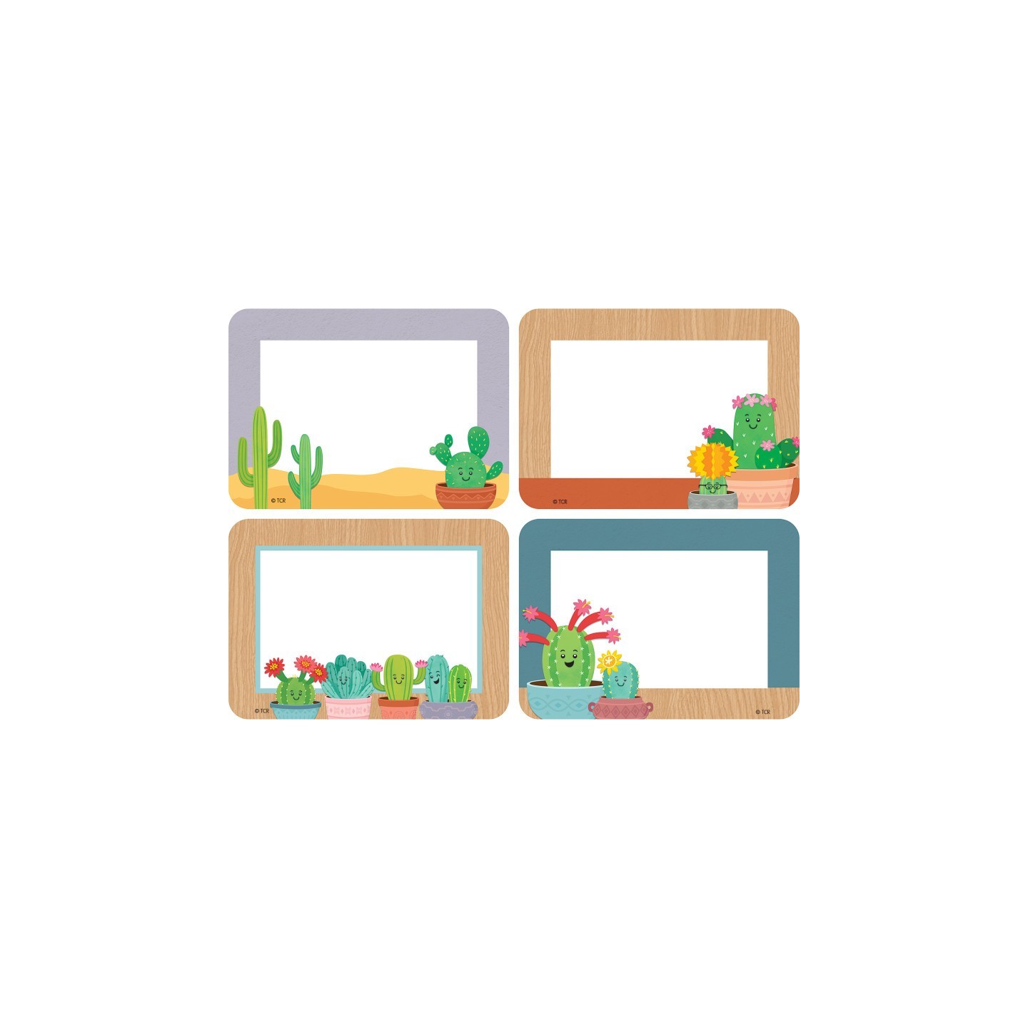 Teacher Created Resources® Happy Cactus Crew Name Tags/Labels - Multi-Pack, 3-1/2" x 2-1/2", Pack of 36