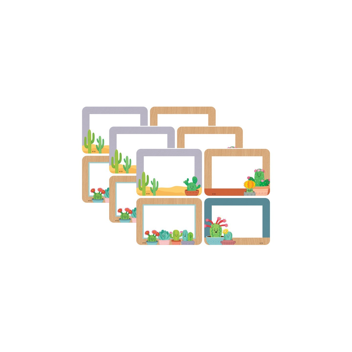 Teacher Created Resources® Happy Cactus Crew Name Tags/Labels, Multi-Pack, 3-1/2" x 2-1/2", 36 Per Pack, 3 Packs