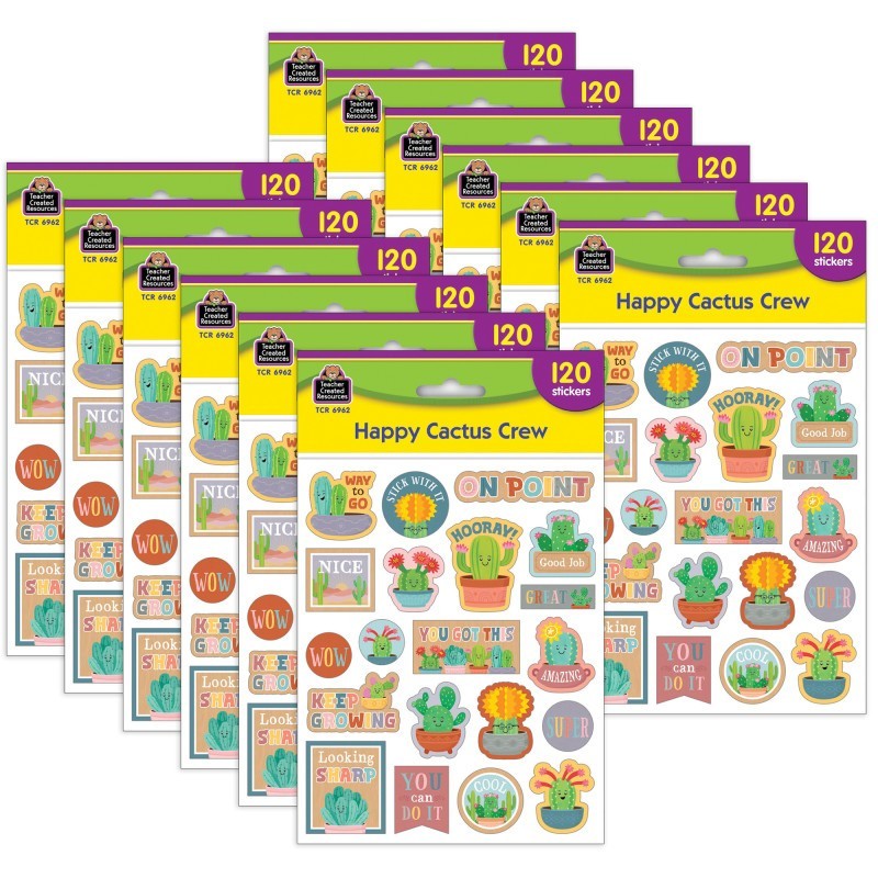 Teacher Created Resources® Happy Cactus Crew Stickers, 120 Per Pack, 12 Packs