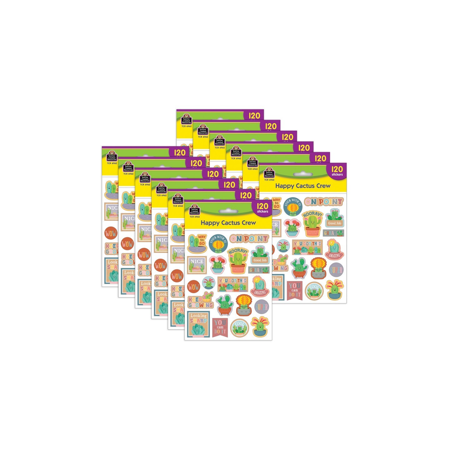 Teacher Created Resources® Happy Cactus Crew Stickers, 120 Per Pack, 12 Packs