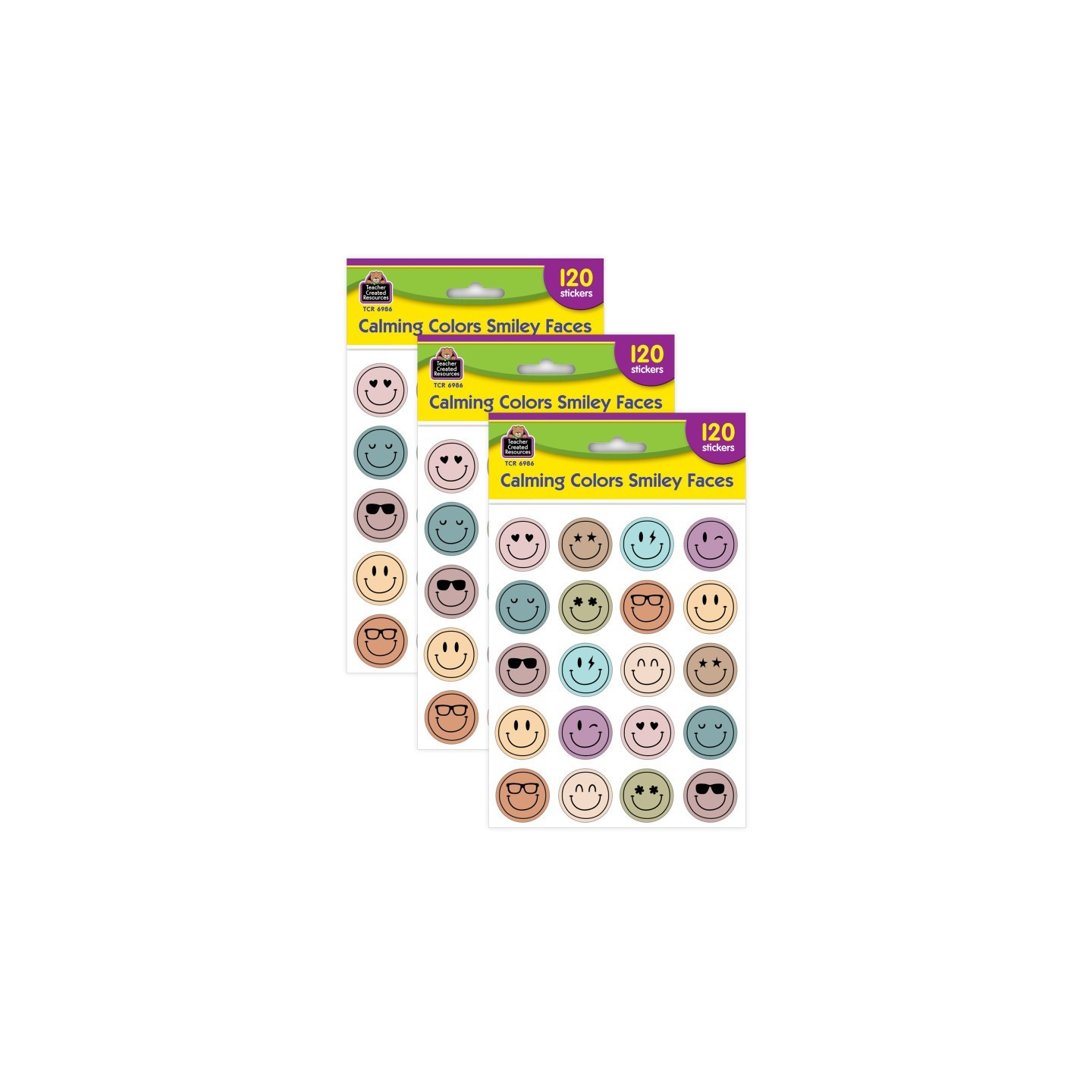 Teacher Created Resources® Calming Colors Smiley Faces Stickers, 120 Per Pack, 3 Packs
