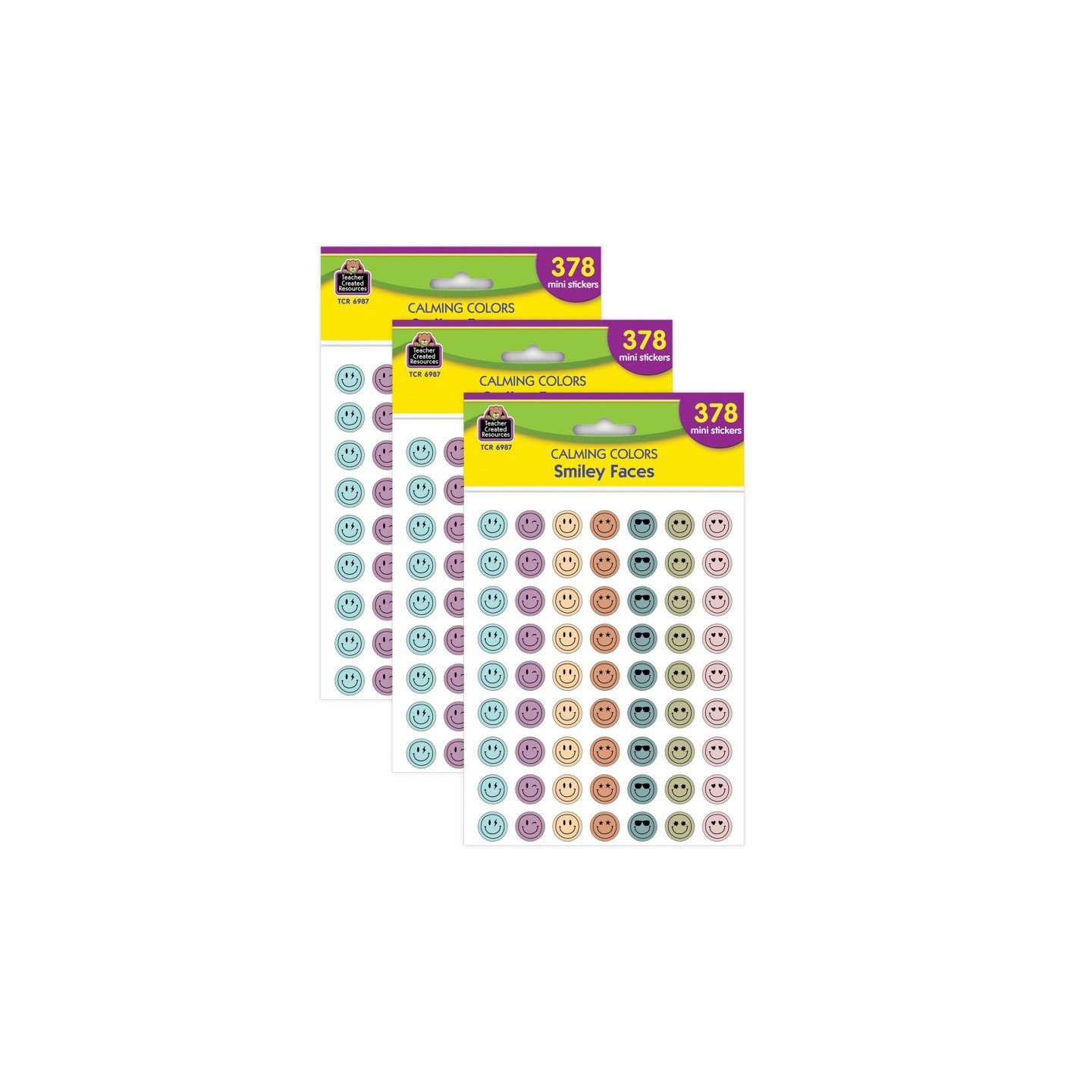 Teacher Created Resources® Calming Colors Smiley Faces Mini Stickers, 378 Per Pack, 3 Packs