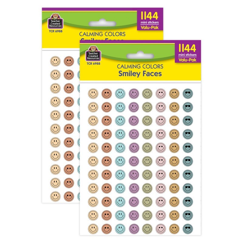 Teacher Created Resources® Calming Colors Smiley Faces Mini Stickers Valu-Pak, 1144 Per Pack, 2 Packs