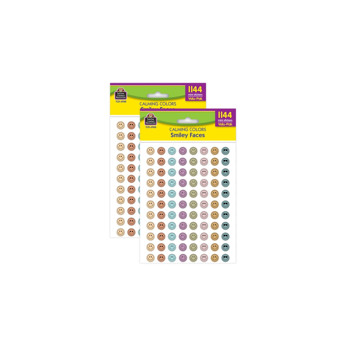 Teacher Created Resources® Calming Colors Smiley Faces Mini Stickers Valu-Pak, 1144 Per Pack, 2 Packs