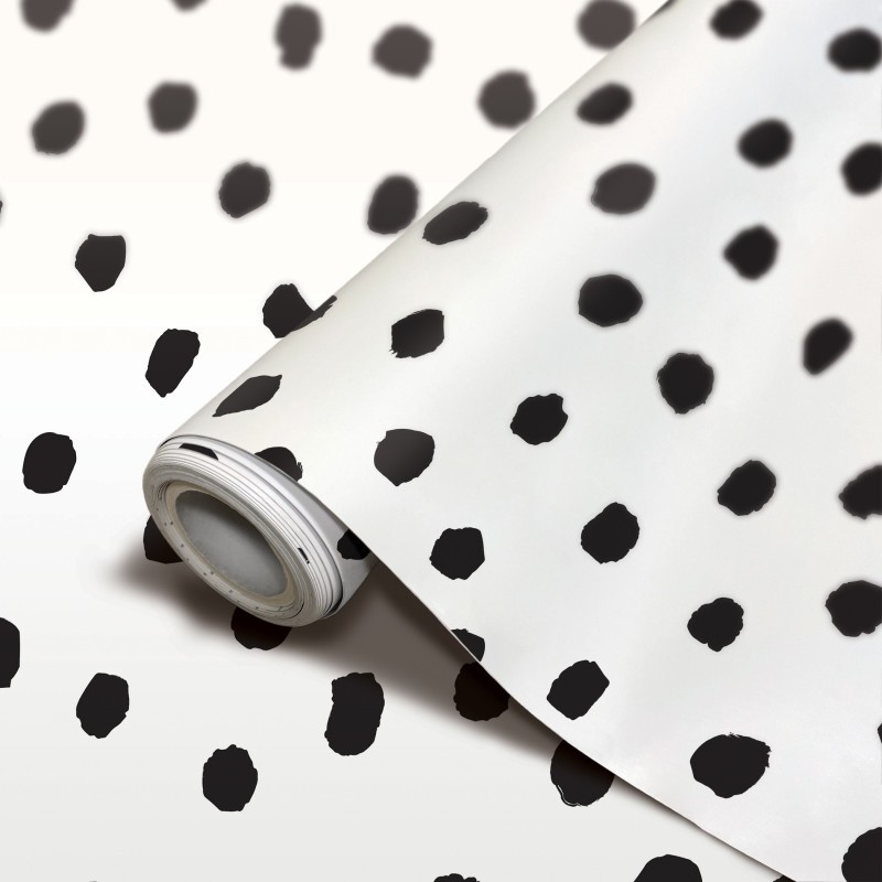 Teacher Created Resources® Peel and Stick Decorative Paper Roll, 17-1/2" x 10 ft, Black Painted Dots