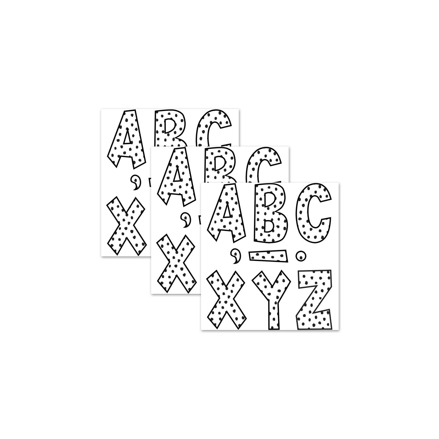 Teacher Created Resources® Black Painted Dots on White 7" Fun Font Letters, 120 Per Pack, 3 Packs