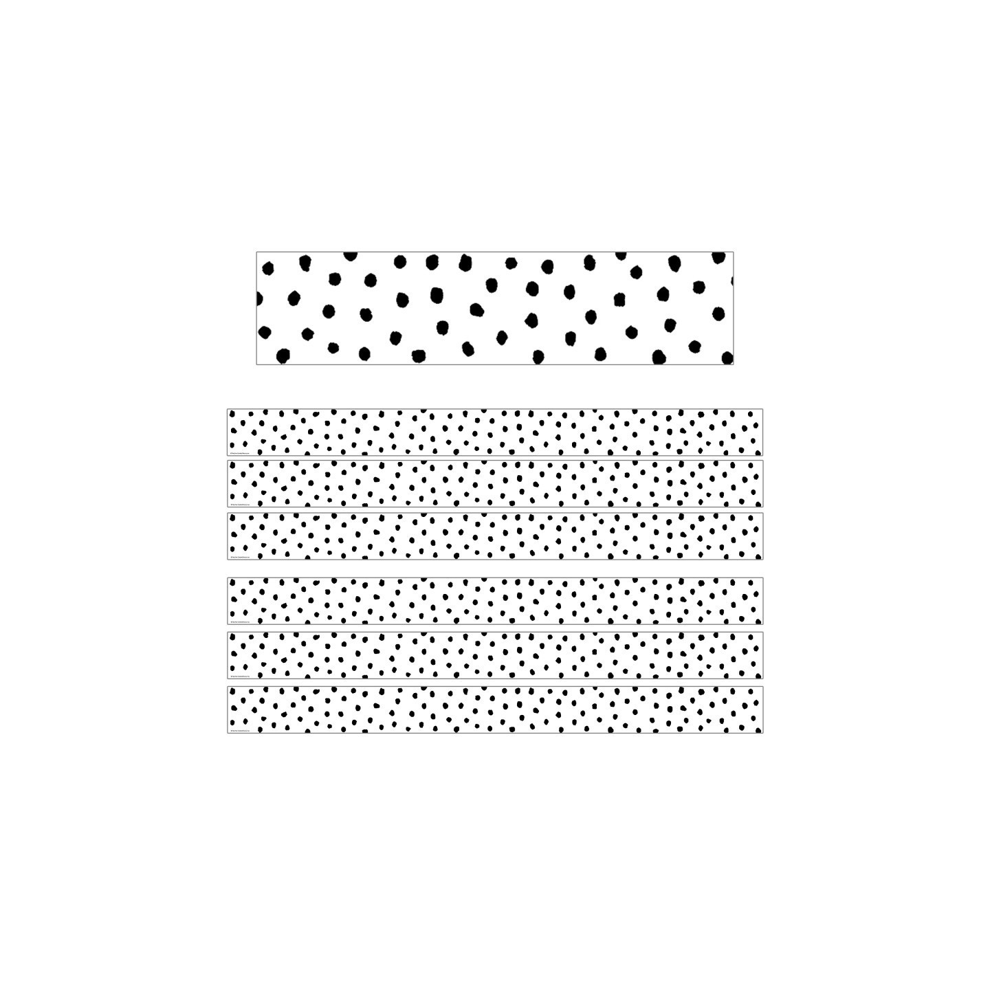 Teacher Created Resources® Black Painted Dots on White Straight Border Trim, 35 Feet Per Pack, 6 Packs