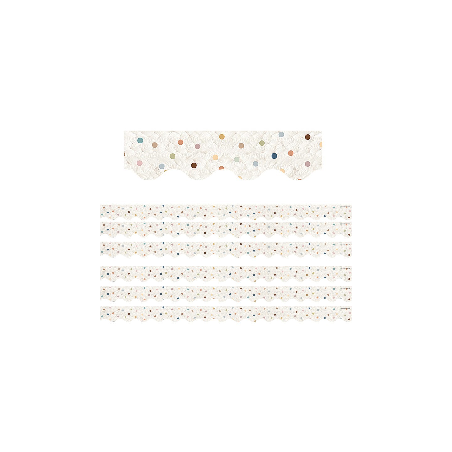 Teacher Created Resources® Everyone is Welcome Dots Scalloped Border Trim, 35 Feet Per Pack, 6 Packs