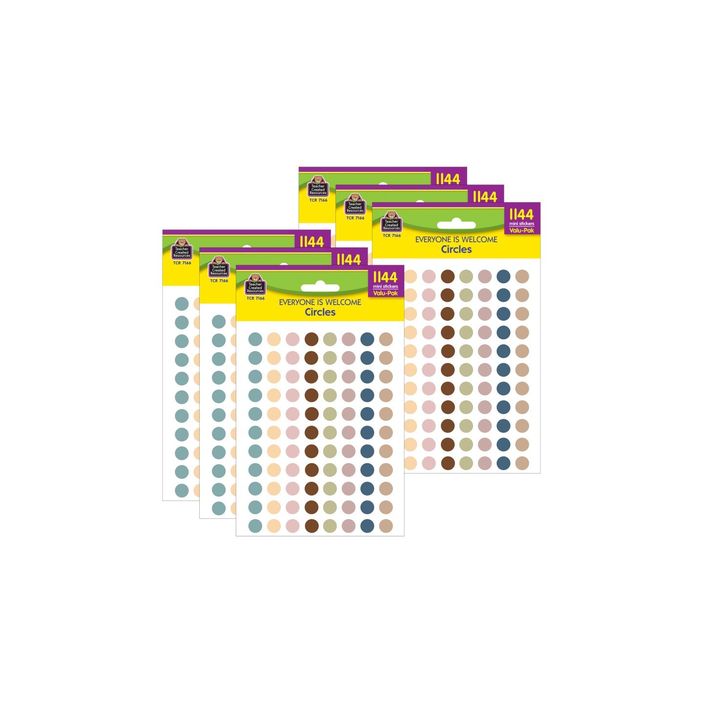 Teacher Created Resources® Everyone is Welcome Circles Mini Stickers Valu-Pak, 1144 Per Pack, 6 Packs