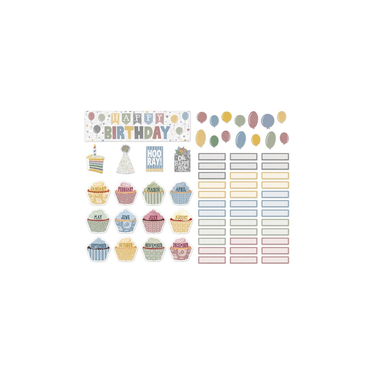 Teacher Created Resources® Classroom Cottage Happy Birthday Mini Bulletin Board Set, 67 Pieces