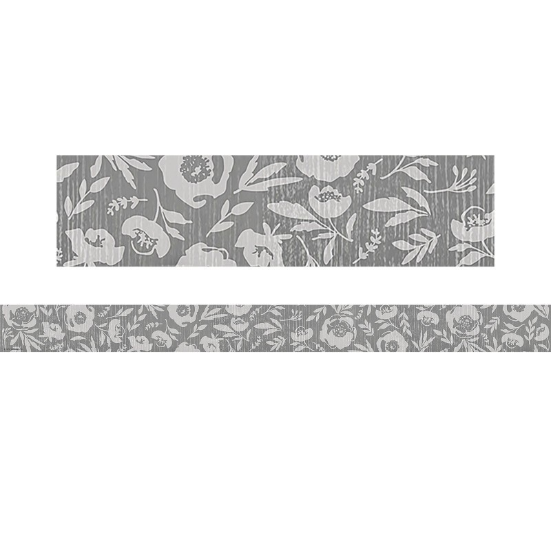 Teacher Created Resources® Classroom Cottage Gray Floral Straight Border Trim, 35 Feet