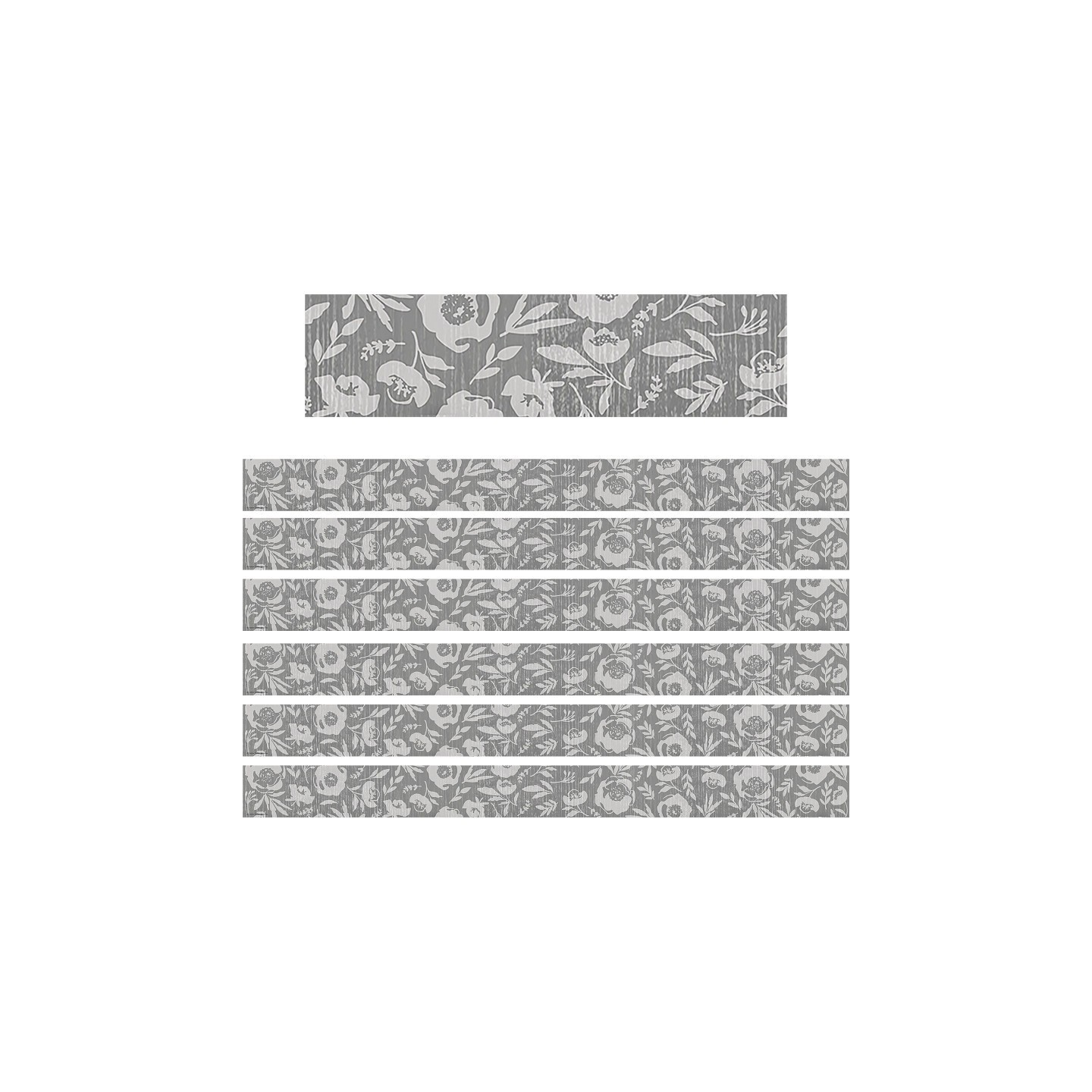 Teacher Created Resources® Classroom Cottage Gray Floral Straight Border Trim, 35 Feet Per Pack, 6 Packs