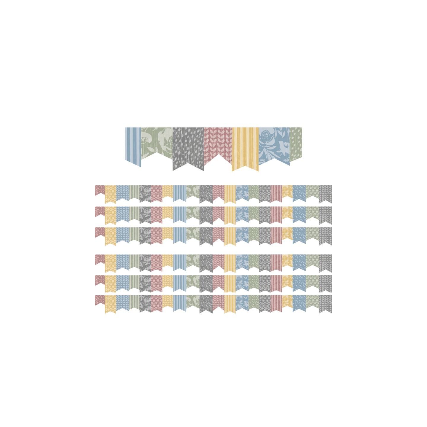 Teacher Created Resources® Classroom Cottage Pennants Die-Cut Border Trim, 35 Feet Per Pack, 6 Packs