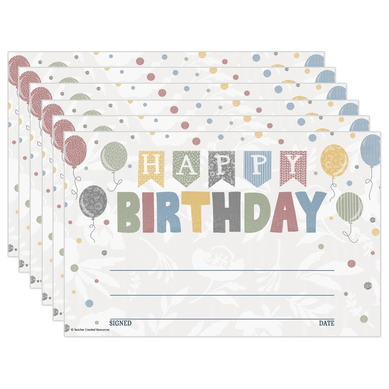 Teacher Created Resources® Classroom Cottage Happy Birthday Awards, 30 Per Pack, 6 Packs