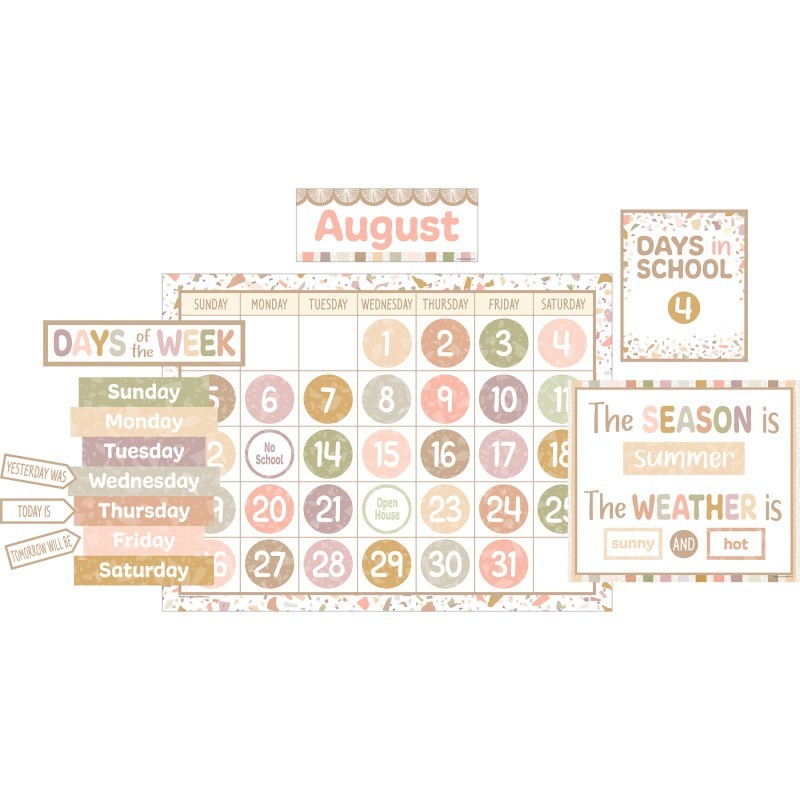 Teacher Created Resources® Terrazzo Tones Calendar Bulletin Board Set, 115 Pieces