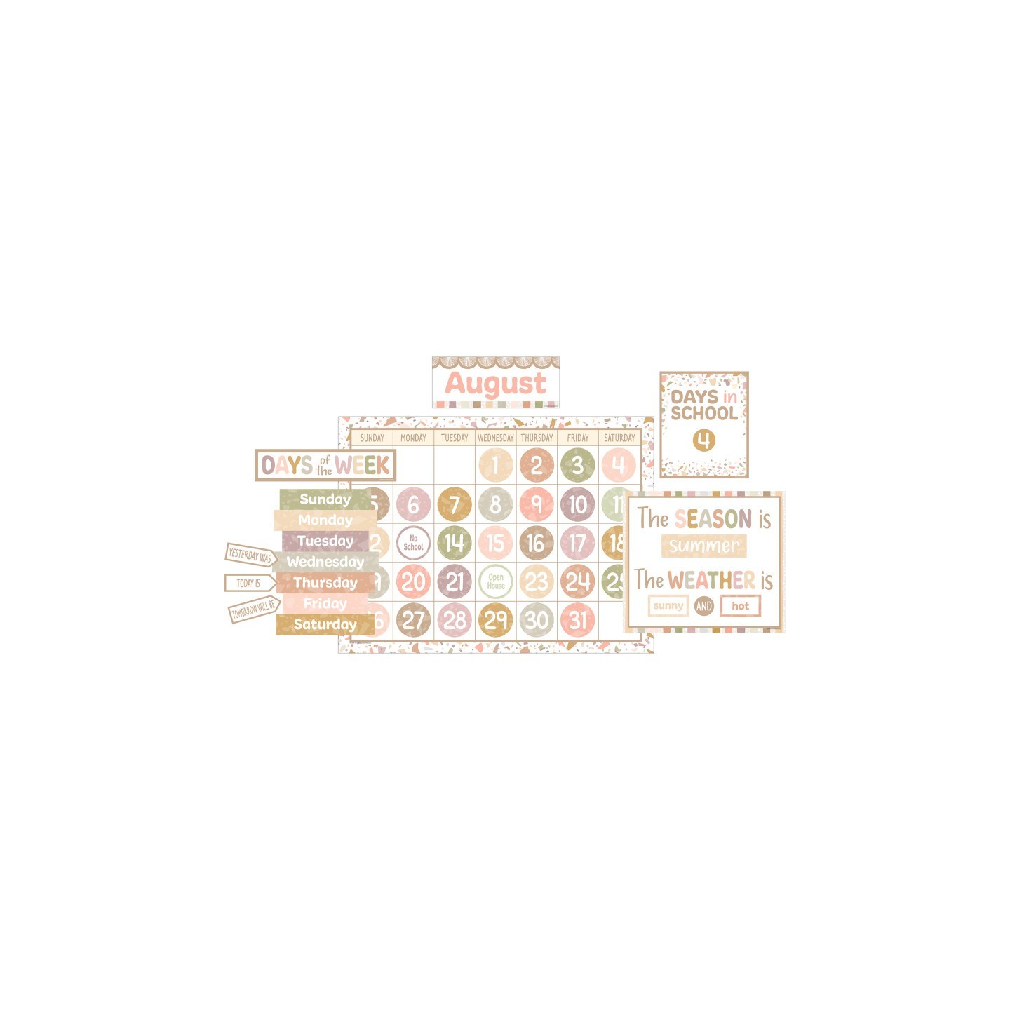 Teacher Created Resources® Terrazzo Tones Calendar Bulletin Board Set, 115 Pieces