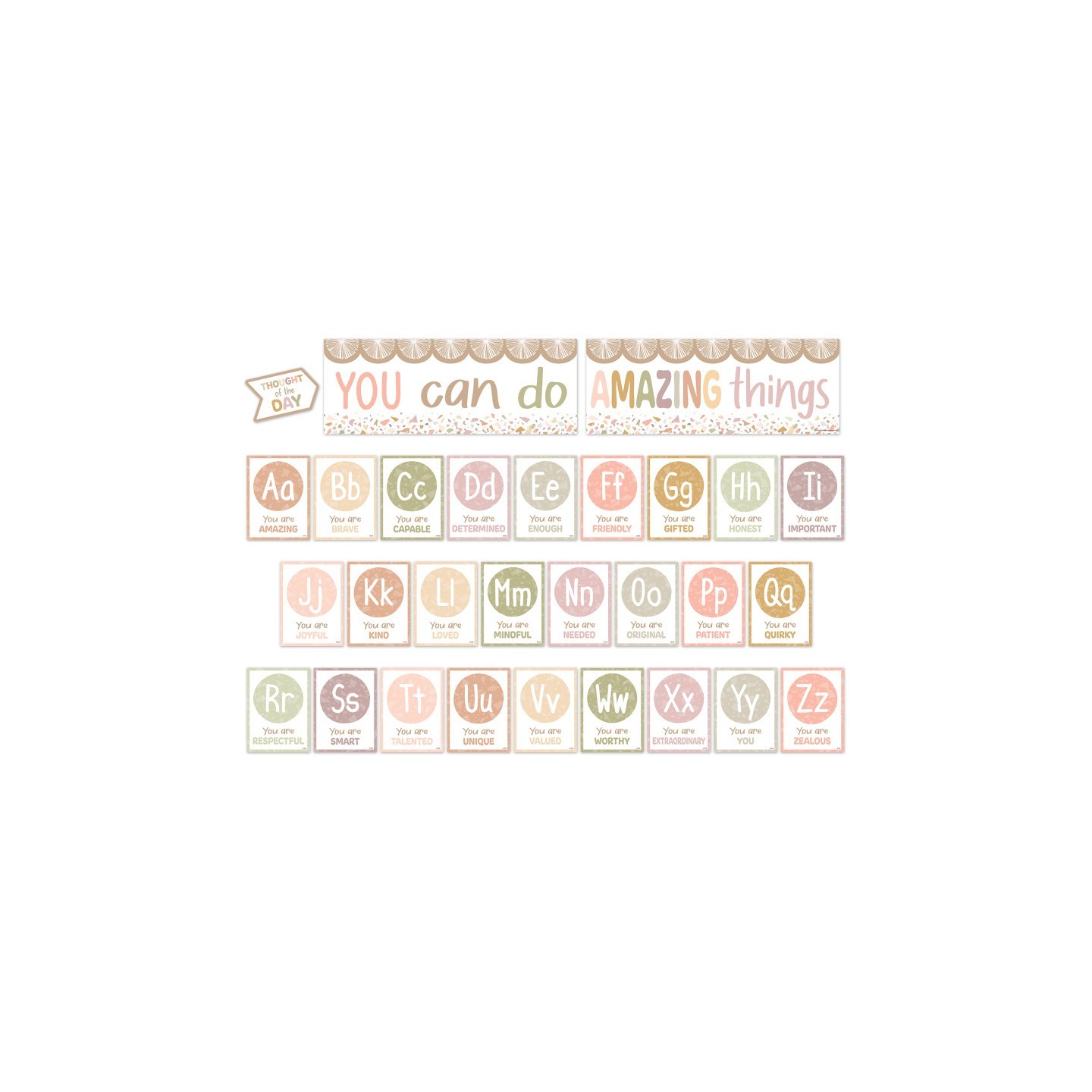 Teacher Created Resources® Terrazzo Tones Alphabet Affirmations Bulletin Board Set, 29 Pieces