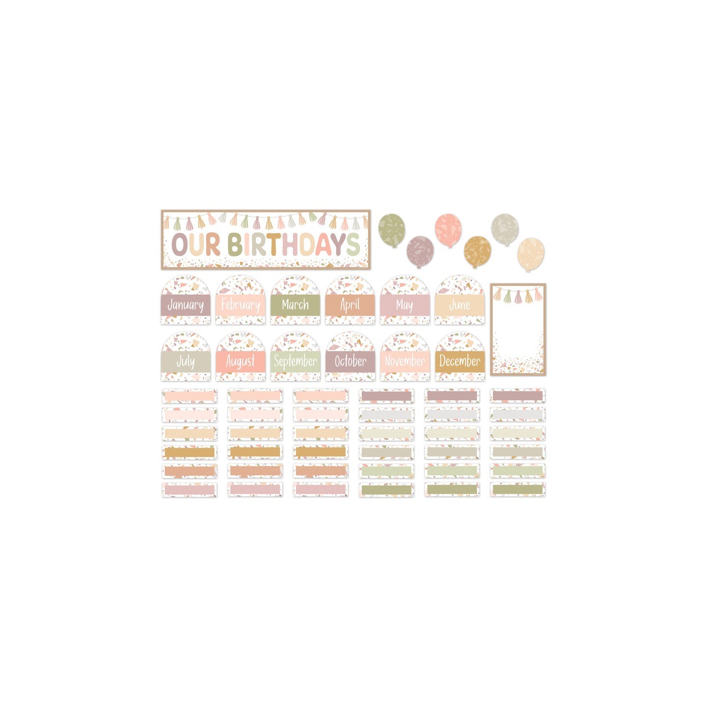 Teacher Created Resources® Terrazzo Tones Our Birthdays Mini Bulletin Board Set, 56 Pieces