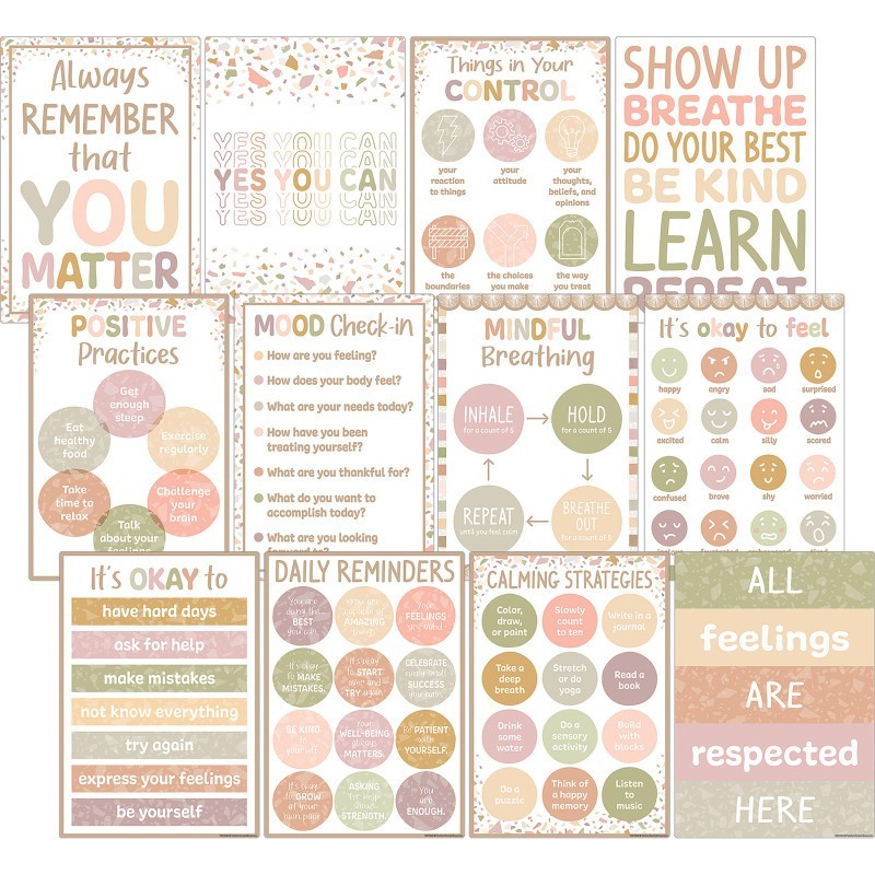 Teacher Created Resources® Terrazzo Tones Positive Practices Small Poster Pack, Pack of 12